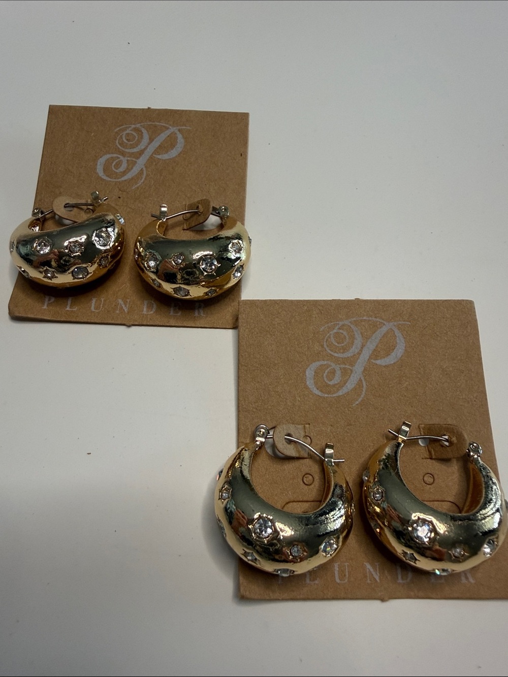 Plunder Gold Hoop Earrings with Crystal Accents NEW NWT